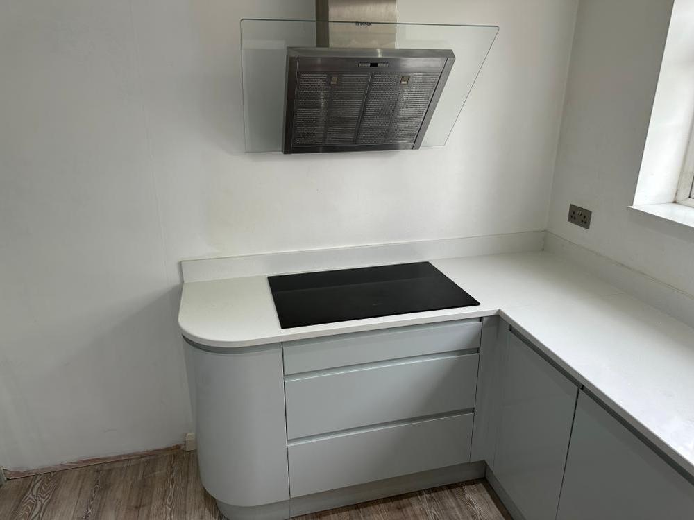 Modern White & Pale Blue Wren Kitchen, St Albans, Available now.